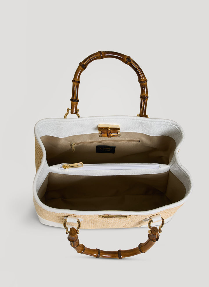 Sac Bamboo Babe en cuir et Raphia Chevron Édition Limitée Blanche