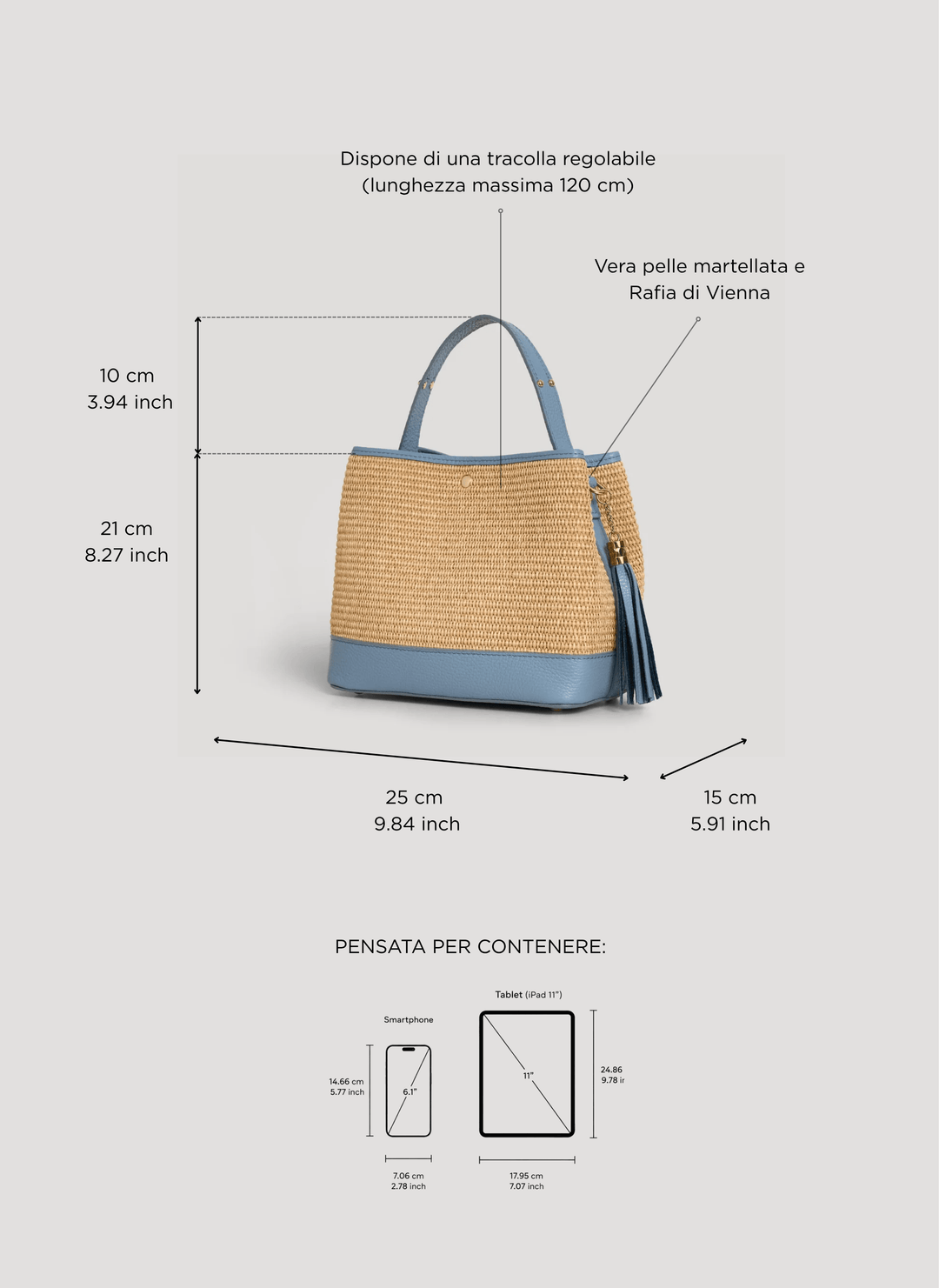 Sac Kendy en cuir et raphia Denim
