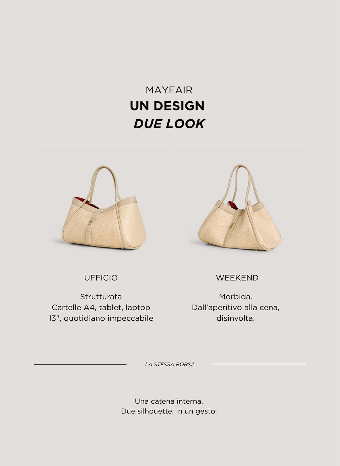 Sac Mayfair en Cuir et Raphia Chevron Édition Limitée Beige