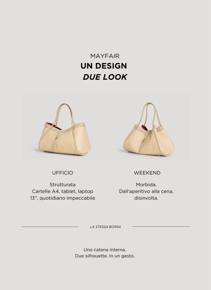 Sac Mayfair en Cuir et Raphia Chevron Édition Limitée Beige