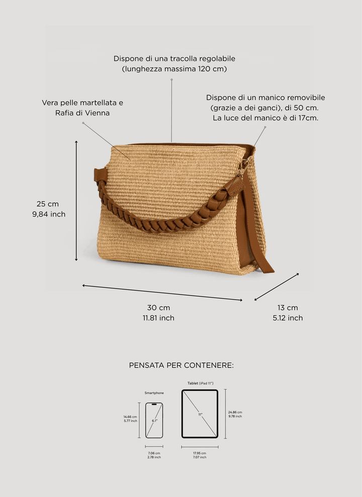 Sac Braid en Cuir et Raphia Cuoio