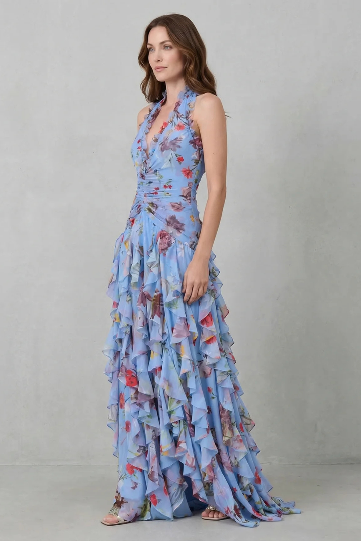 Belladina | Robe longue Romantica Cascata di Rose avec Décolleté Américain