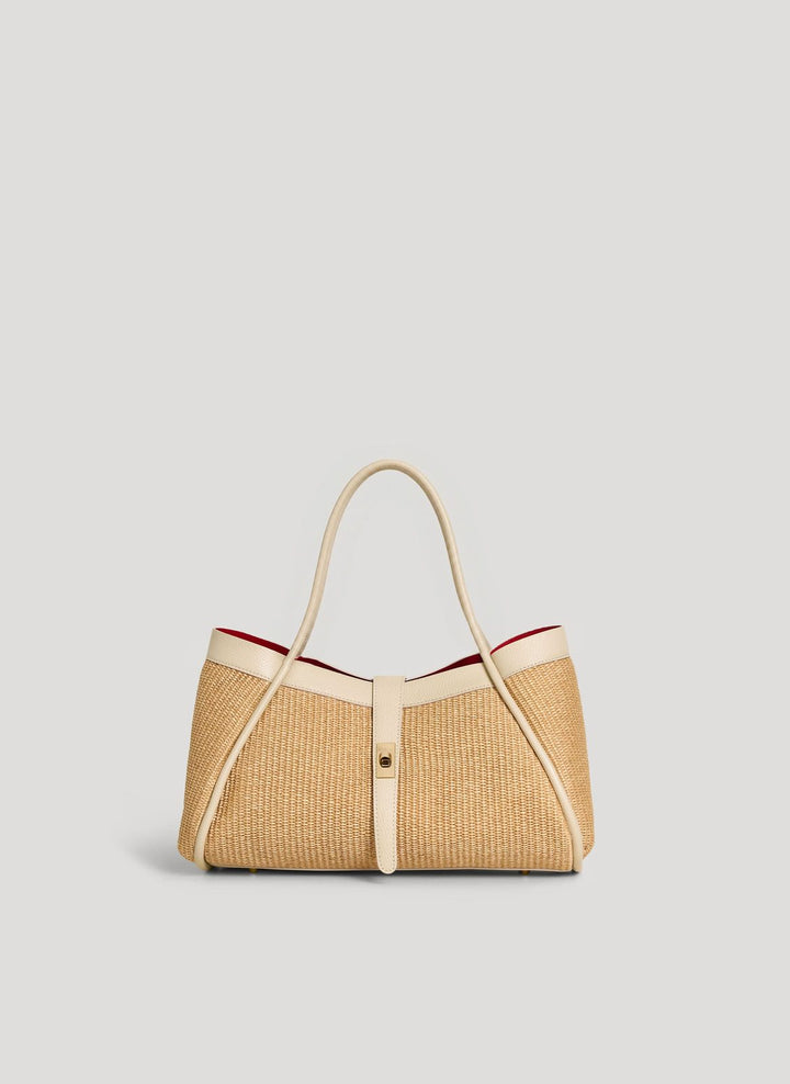 Sac Mayfair Media en cuir et Rafia Crème