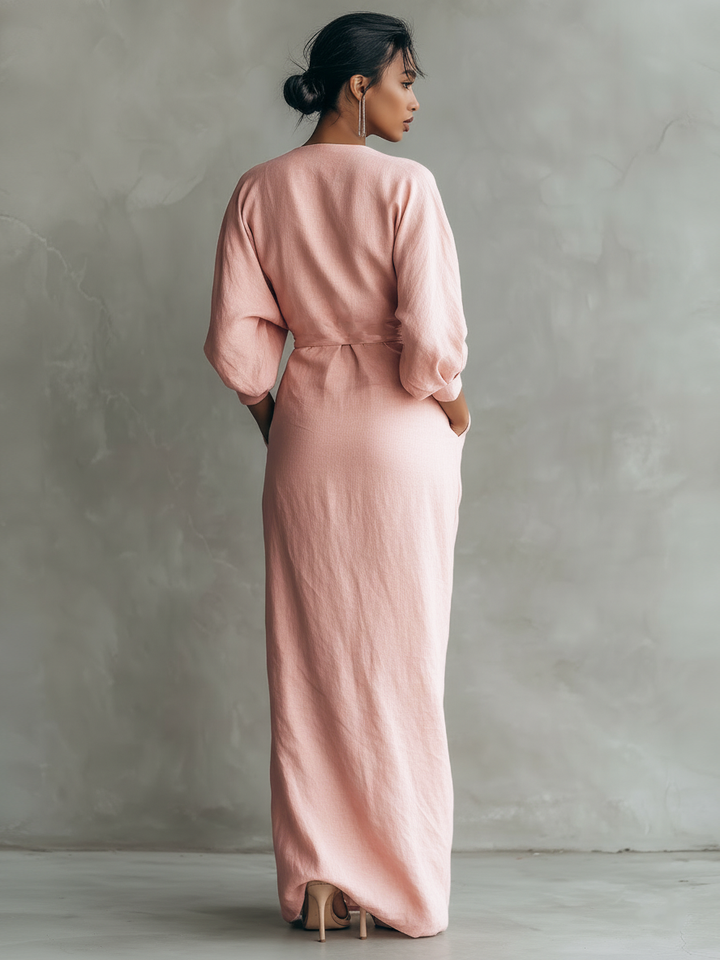 ALEXANDRA | Robe Maxi en Lin Décolleté en V