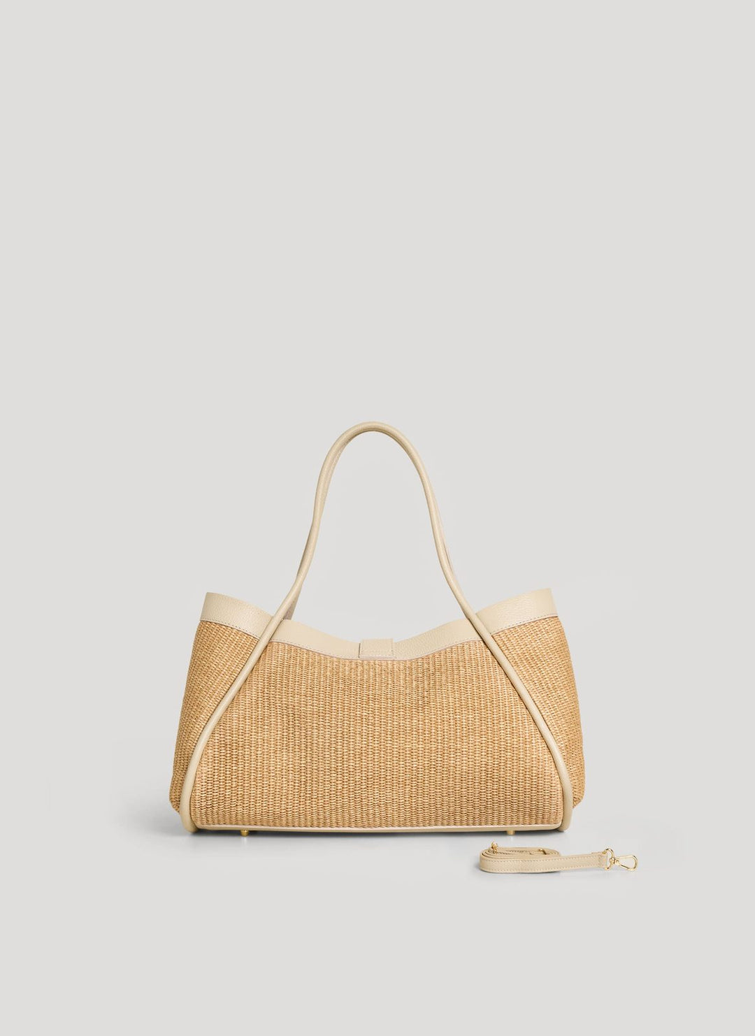 Sac Mayfair Media en cuir et Rafia Crème