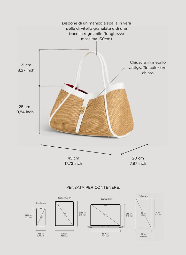 Sac Mayfair en cuir et Rafia blanche