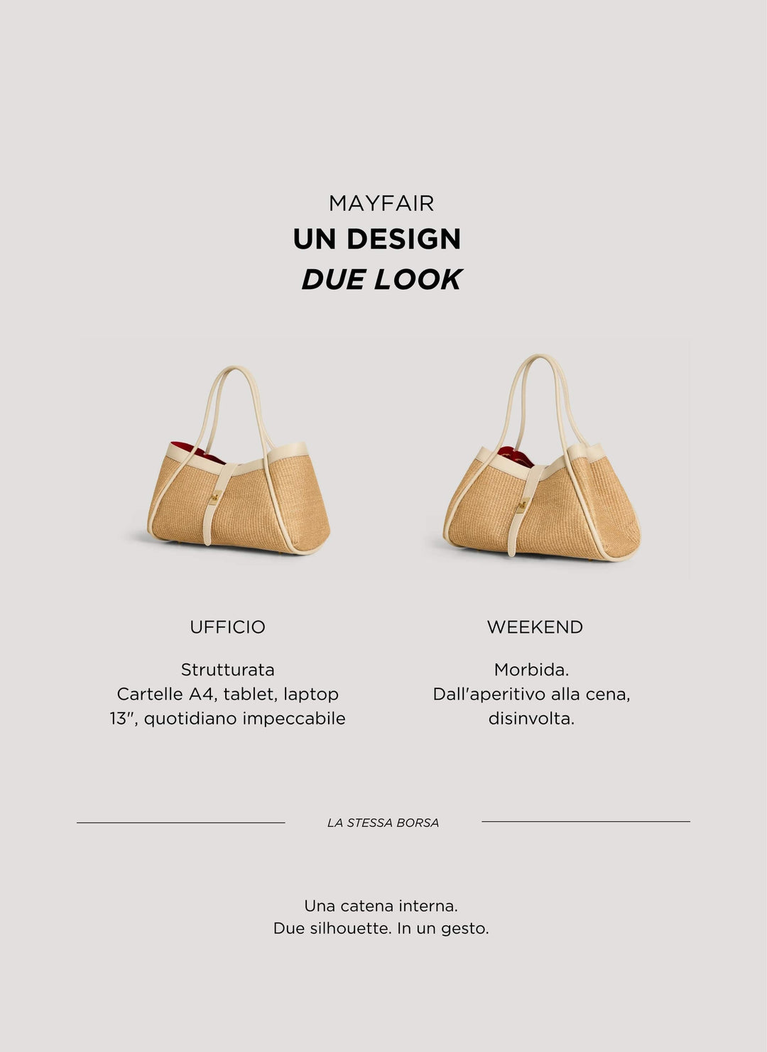 Sac Mayfair en cuir et raphia crème