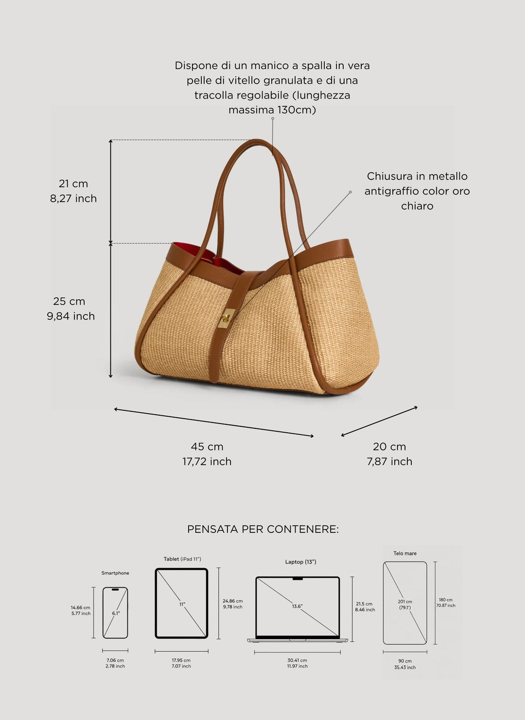 Sac Mayfair en cuir et Rafia Cuoio