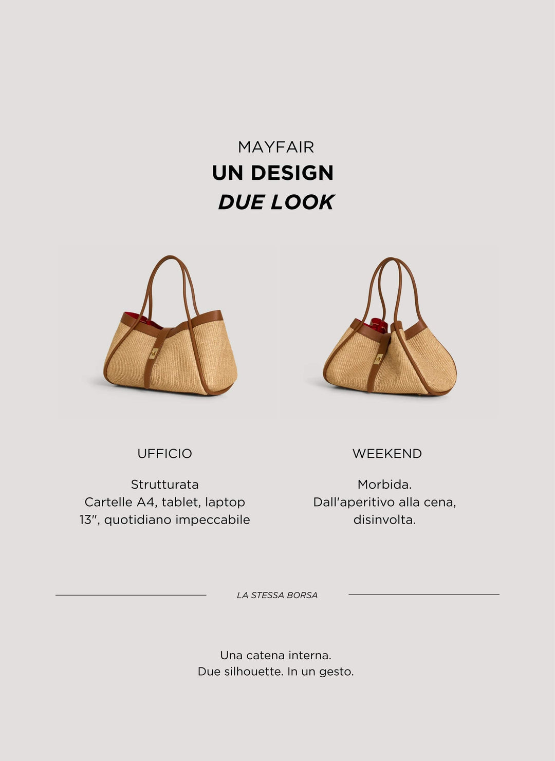 Sac Mayfair en cuir et Rafia Cuoio