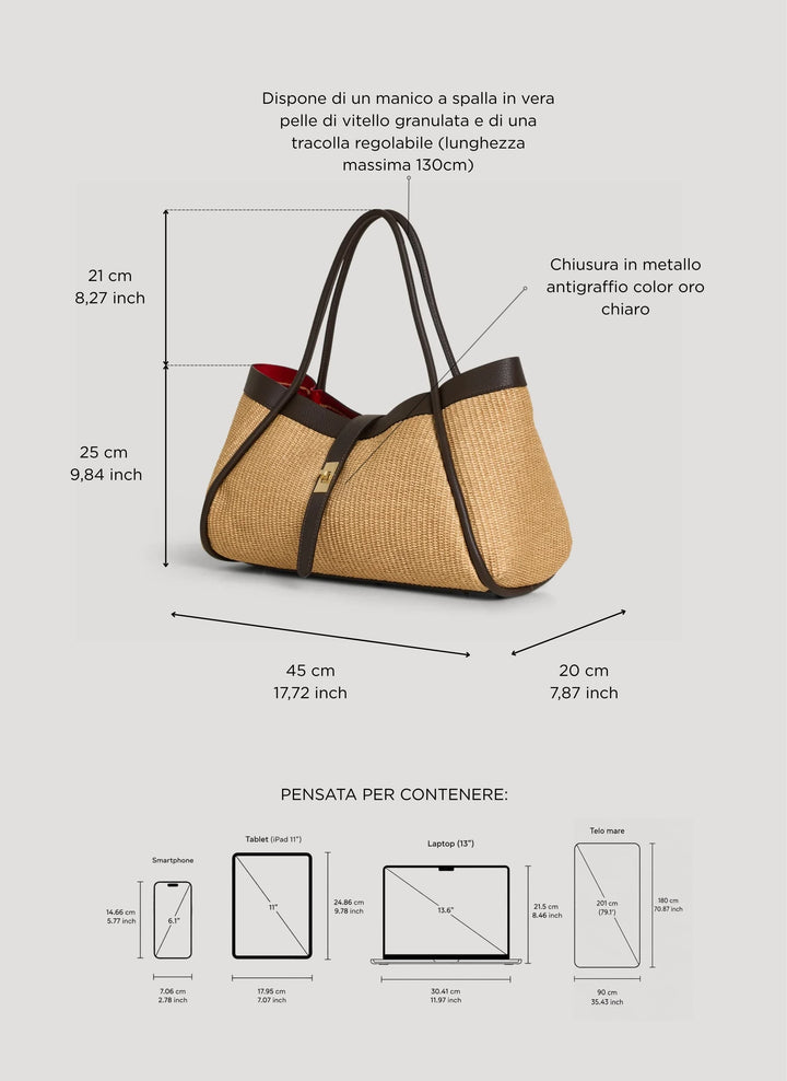 Sac Mayfair en cuir et Rafia Marron