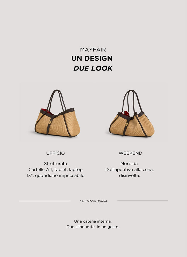 Sac Mayfair en cuir et Rafia Marron