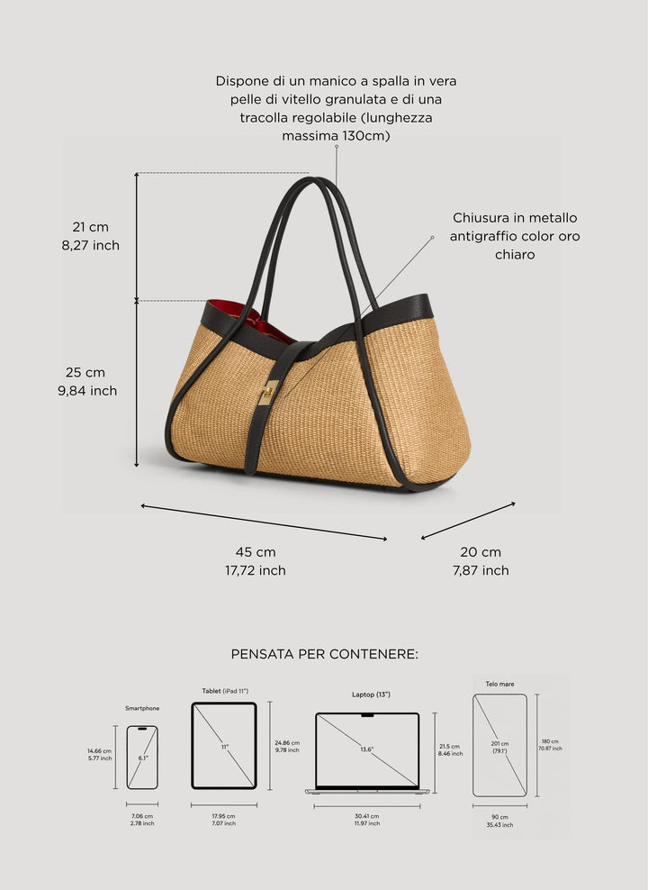 Sac Mayfair en cuir et Rafia Noir