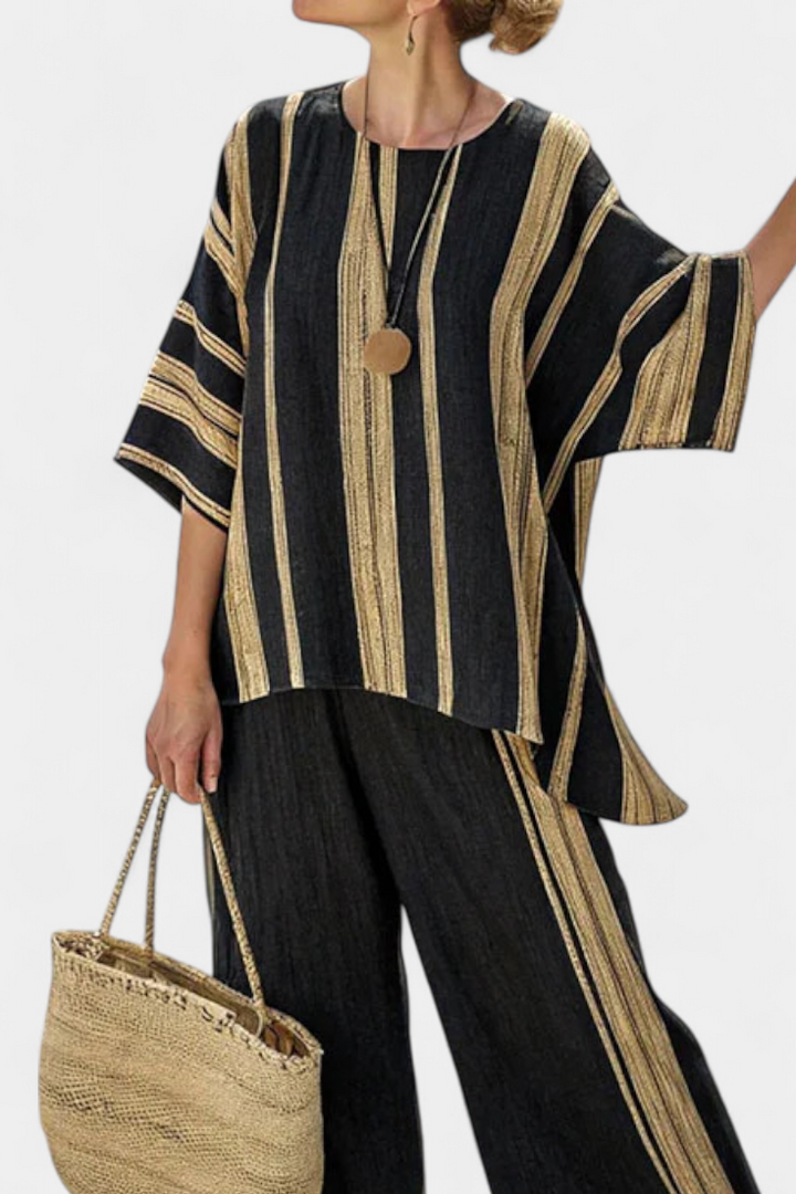 Calden | Haut Rayé surdimensionné Confortable & Pantalon en Lin Relaxé