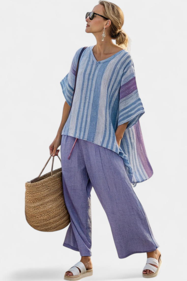Zellora | Haut Élégant Lavande & Bleu Ciel & Pantalons en Lin