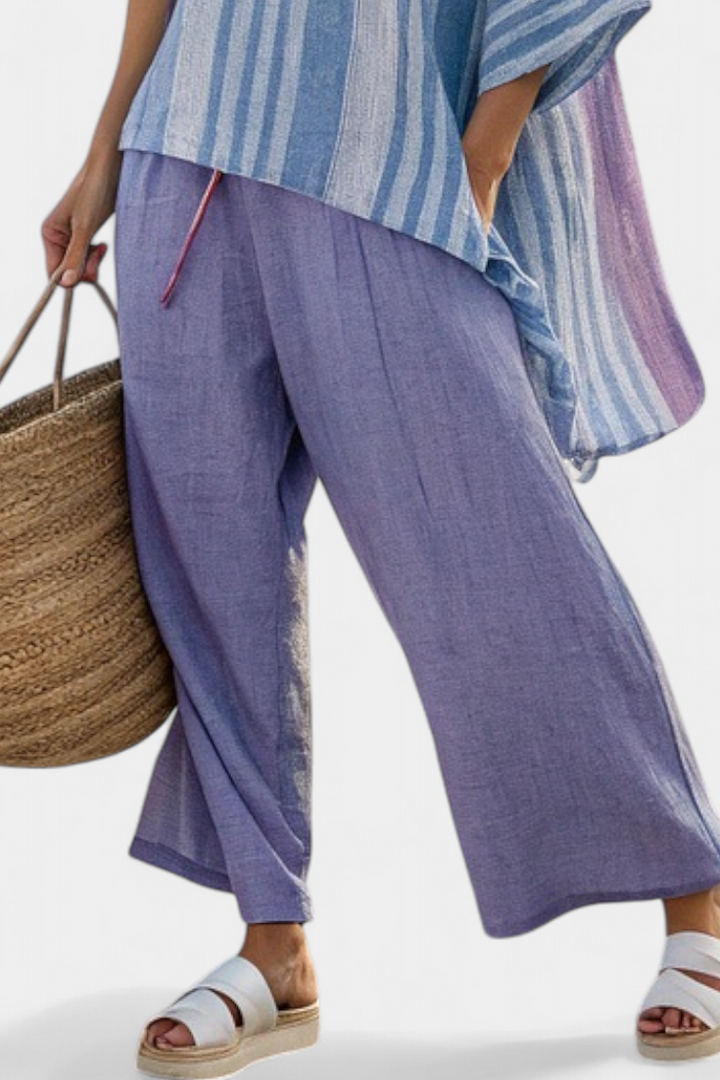 Zellora | Haut Élégant Lavande & Bleu Ciel & Pantalons en Lin