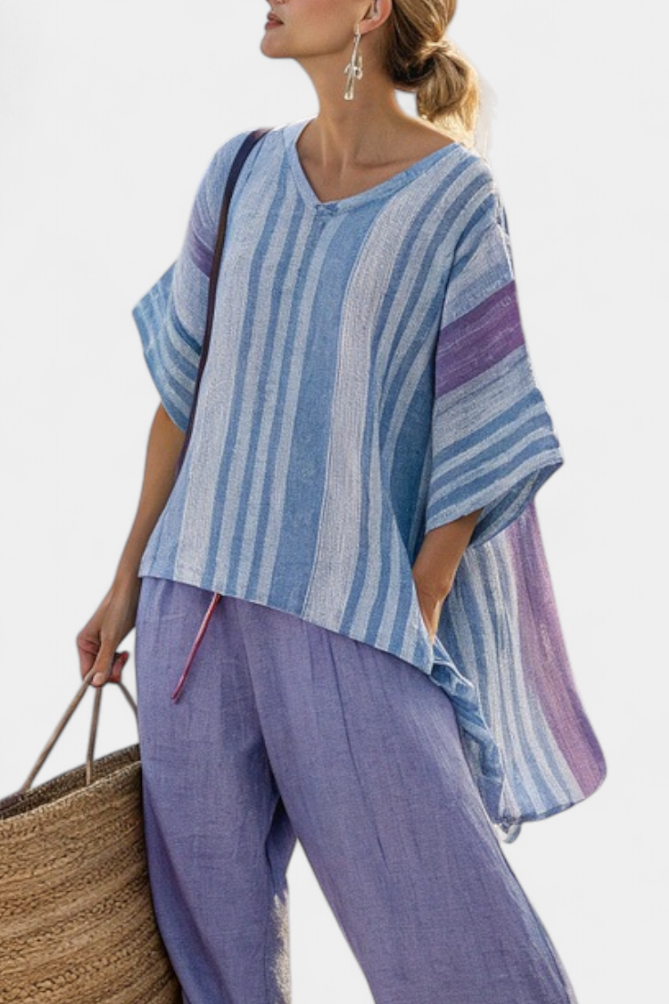 Zellora | Haut Élégant Lavande & Bleu Ciel & Pantalons en Lin