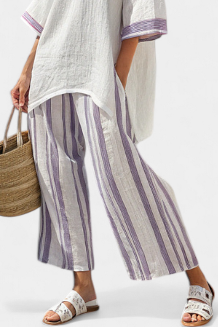 Luxmere | Blouse Détendue Confortable & Pantalons en Bambou Rayés