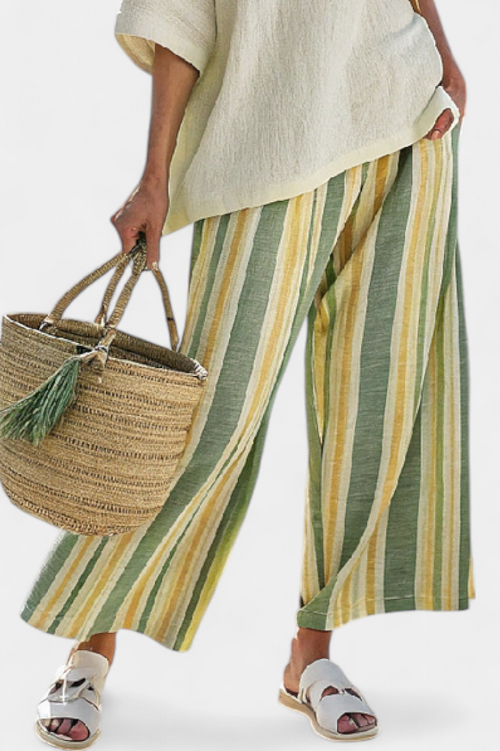 Ellowyn | Haut Sophistiqué & Pantalon en Lin Rayé