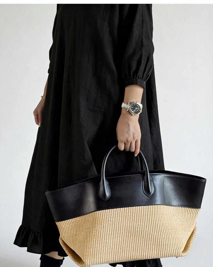Le Sac Tote Tissé en Colorblock