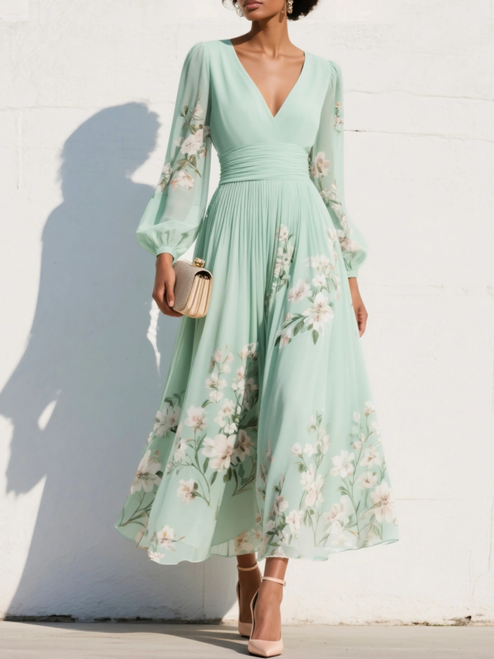 Cisella | Robe vert clair à fleurs