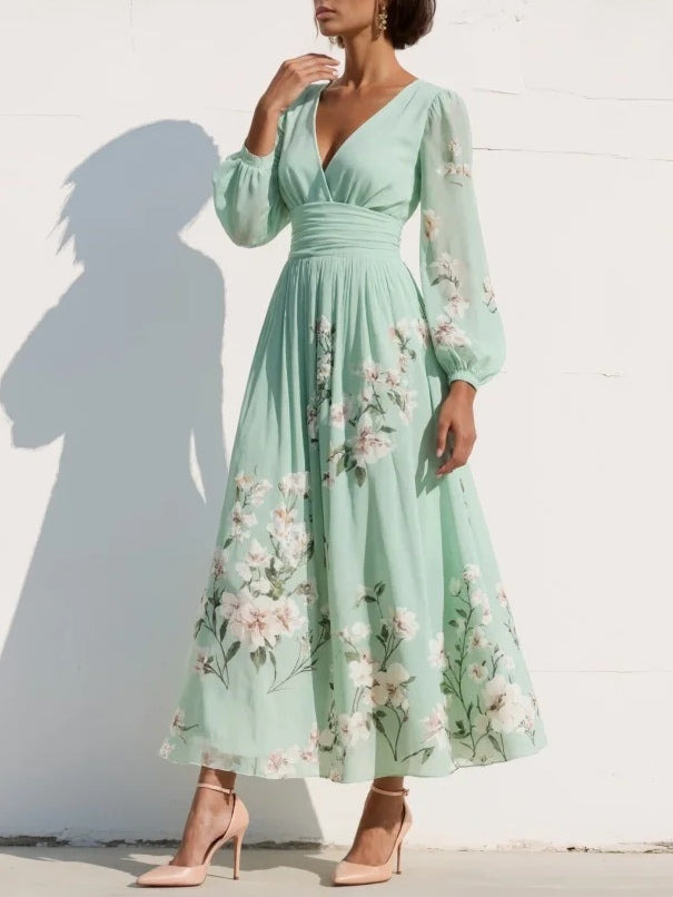 Cisella | Robe vert clair à fleurs