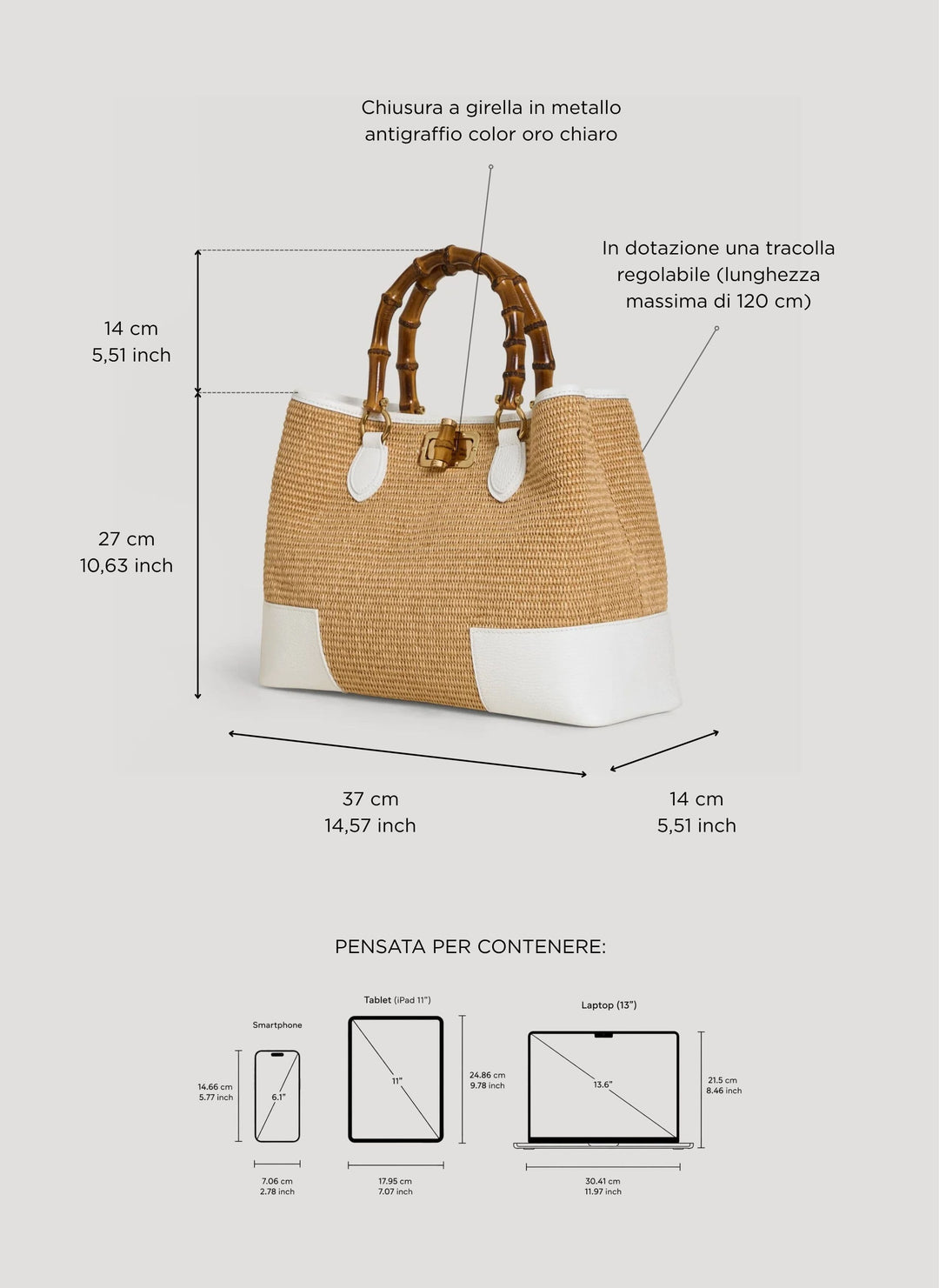 Sac Bamboo Babe en cuir et Raphia Blanc