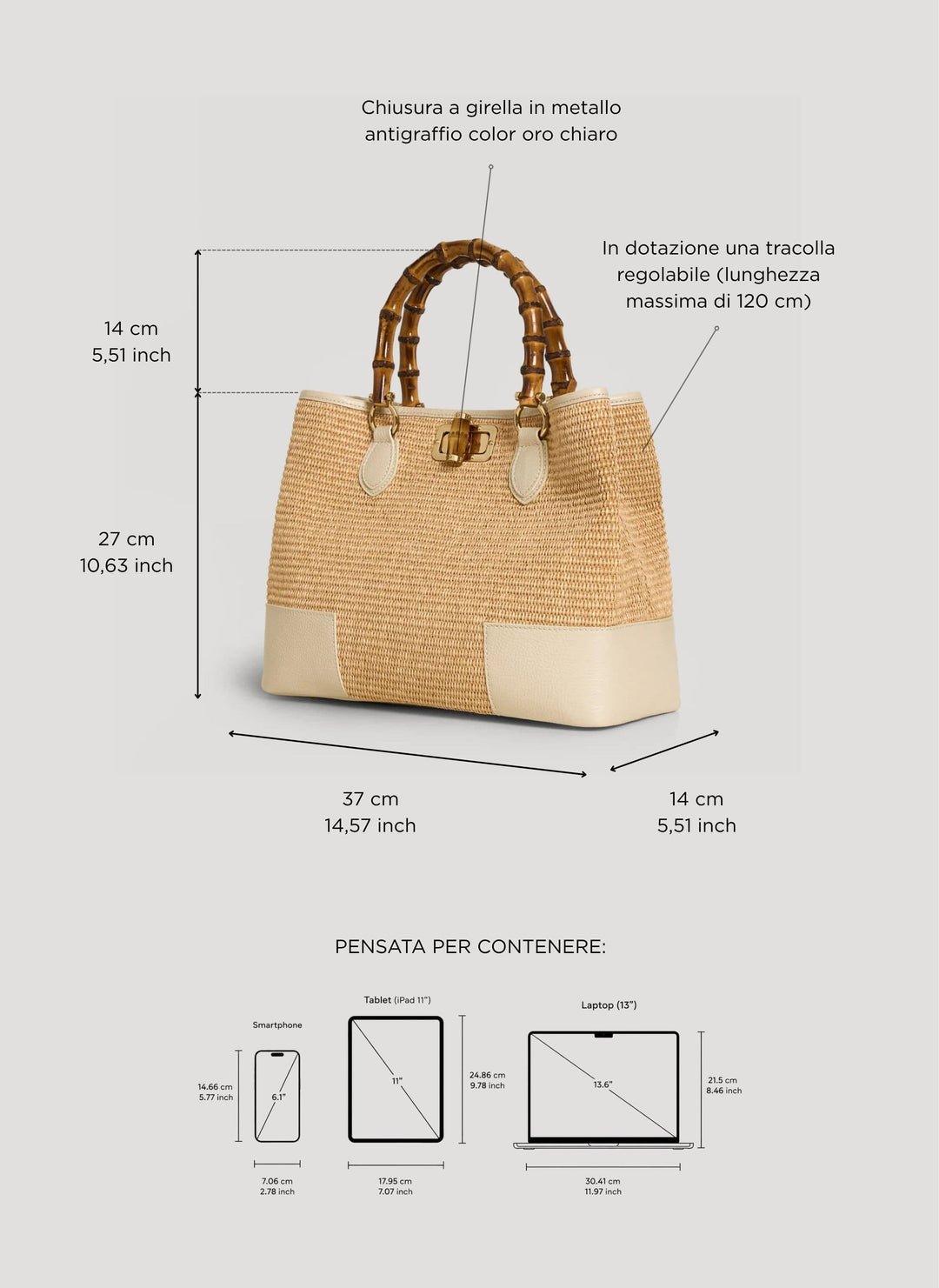 Sac Bamboo Babe en cuir et Rafia Crème