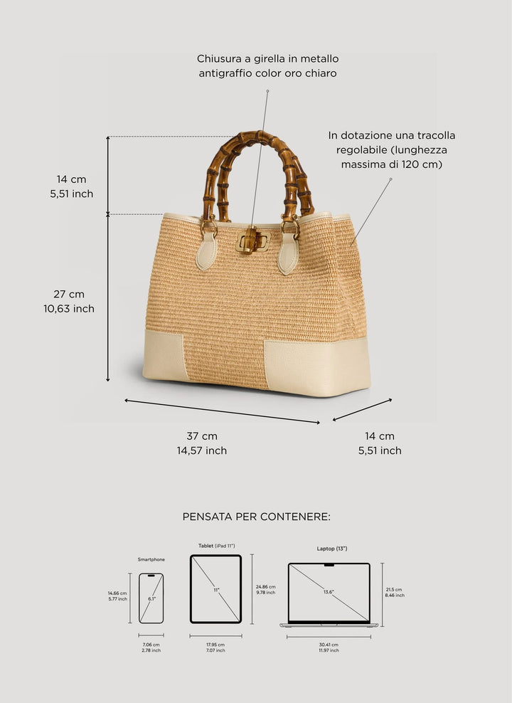 Sac Bamboo Babe en cuir et Rafia Crème