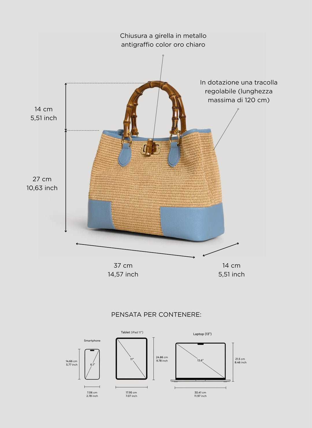Sac Bamboo Babe en cuir et Rafia Denim