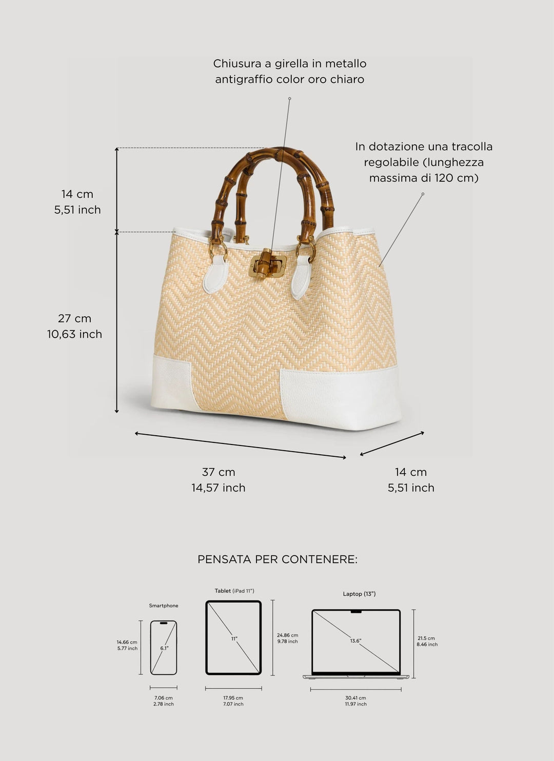 Sac Bamboo Babe en cuir et Raphia Chevron Édition Limitée Blanche
