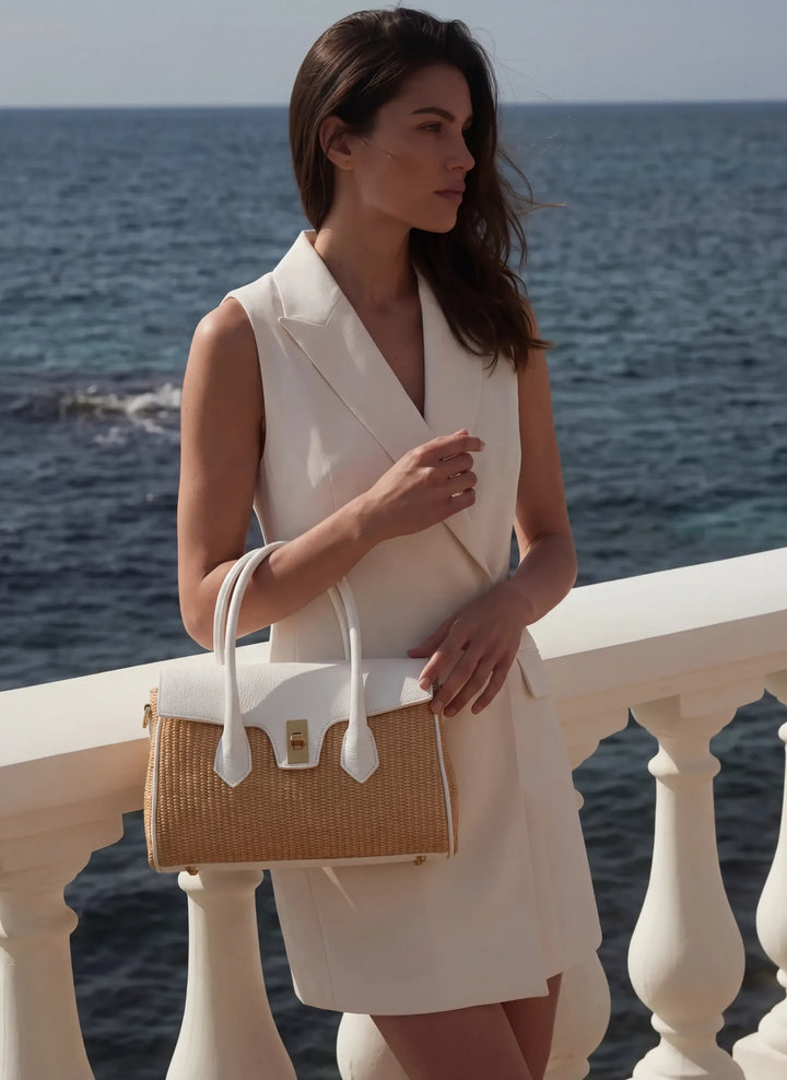 Sac Cécile en Cuir et Raphia Blanc