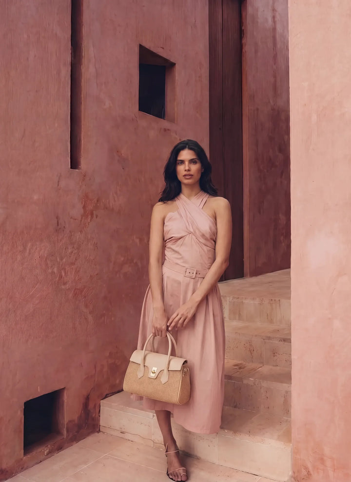 Sac Cécile en Cuir et Raphia Crème