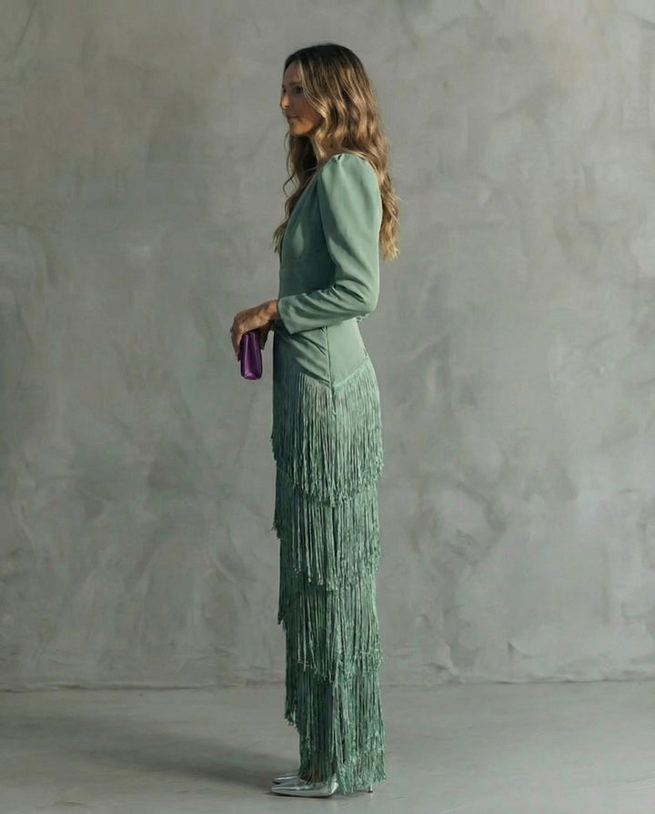Chiara | Robe Élégante avec Manches à Franges
