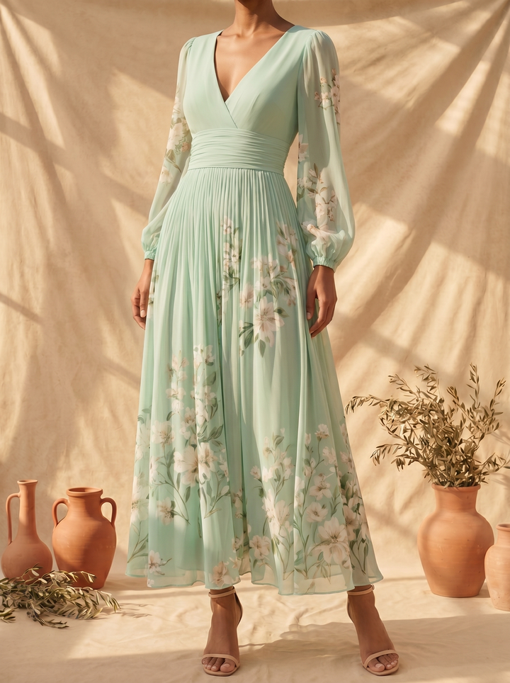Cisella | Robe vert clair à fleurs