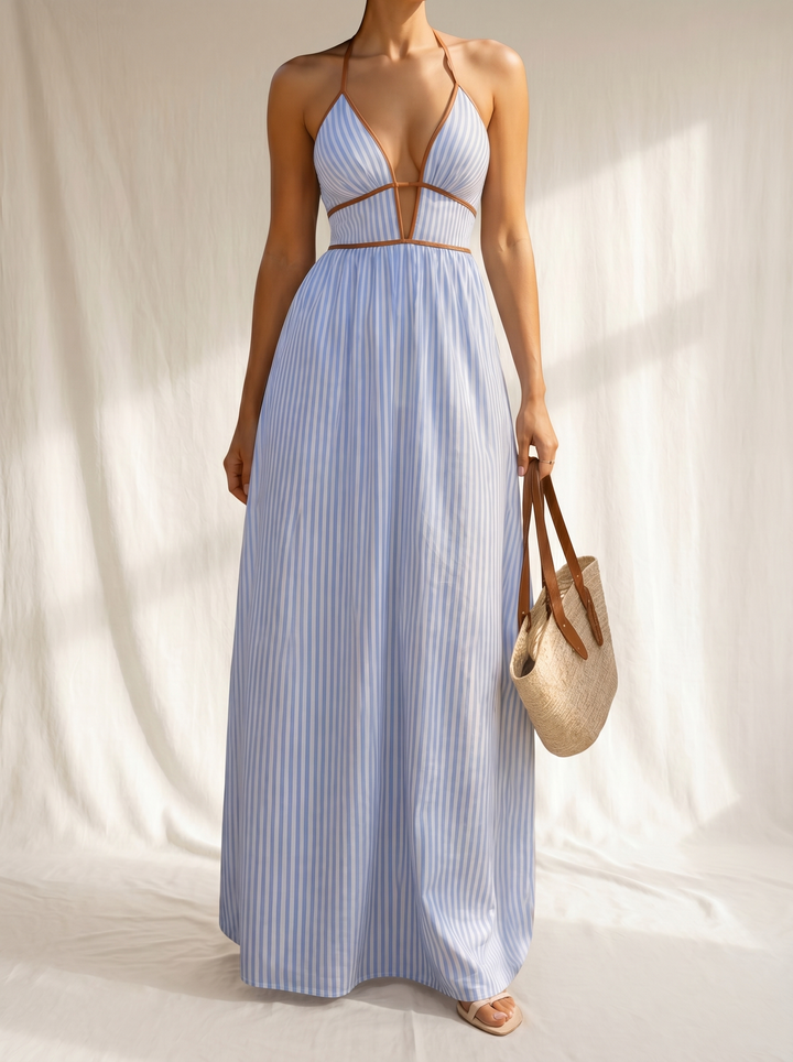 Laurina | Robe Longue Rayée avec Décolleté Découpé