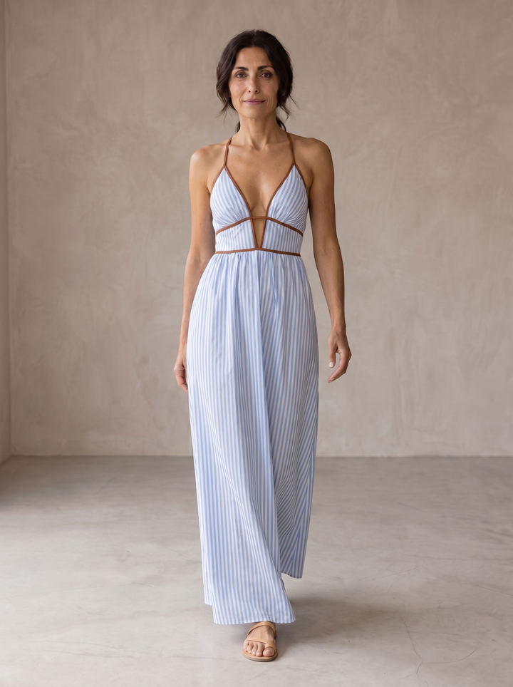Laurina | Robe Longue Rayée avec Décolleté Découpé
