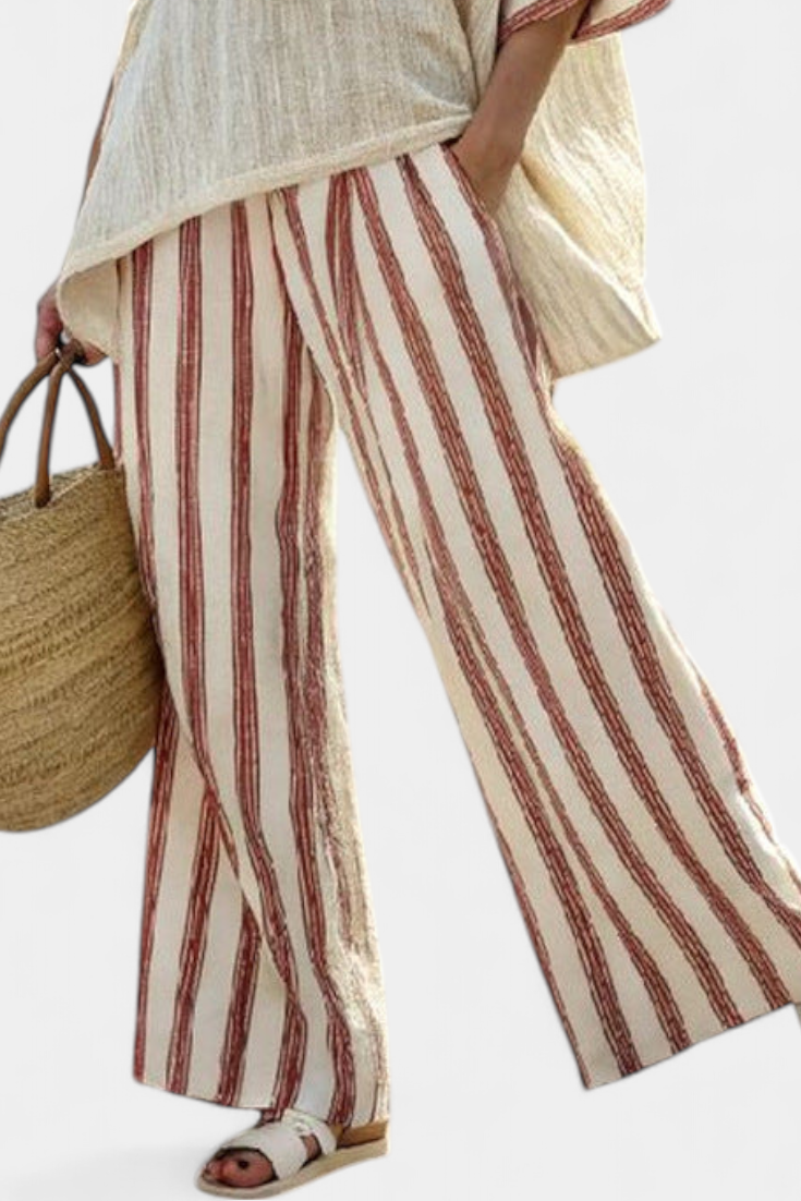 Braelith | Haut Rayé Rustique Élégant & Pantalon en Lin Crème
