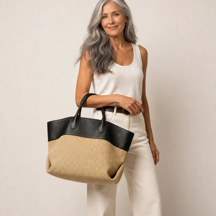 Le Sac Tote Tissé en Colorblock