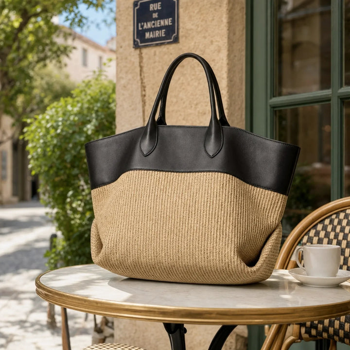 Le Sac Tote Tissé en Colorblock
