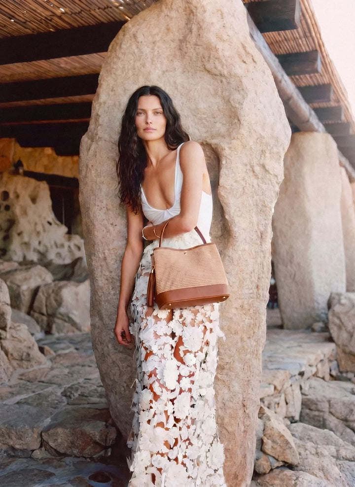 Sac Kendy en cuir et raphia cuir