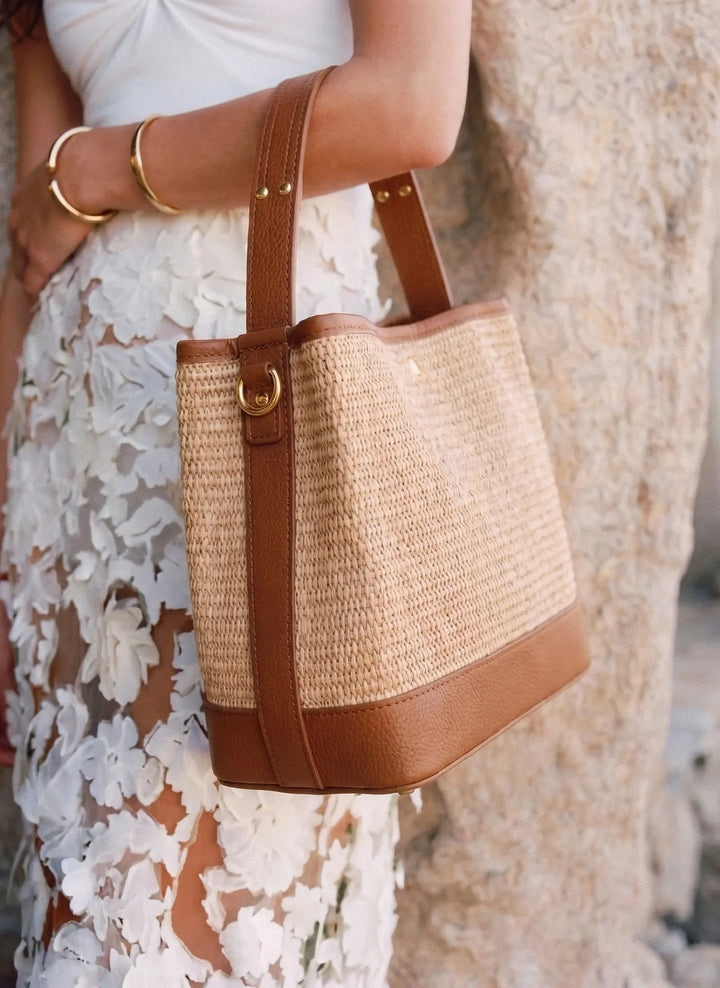 Sac Kendy en cuir et raphia cuir