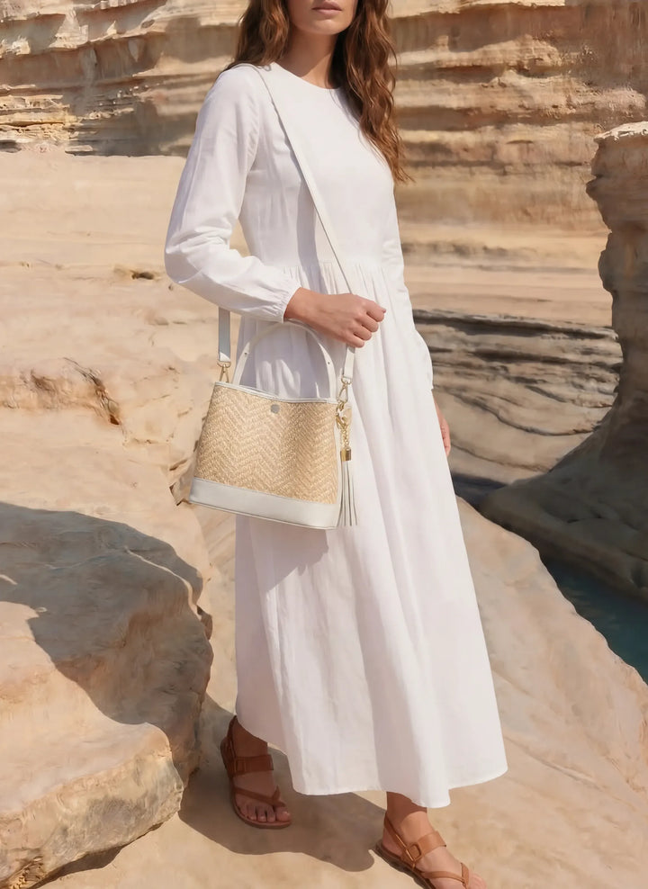 Sac Kendy en Cuir et Raphia Chevron Édition Limitée Blanche
