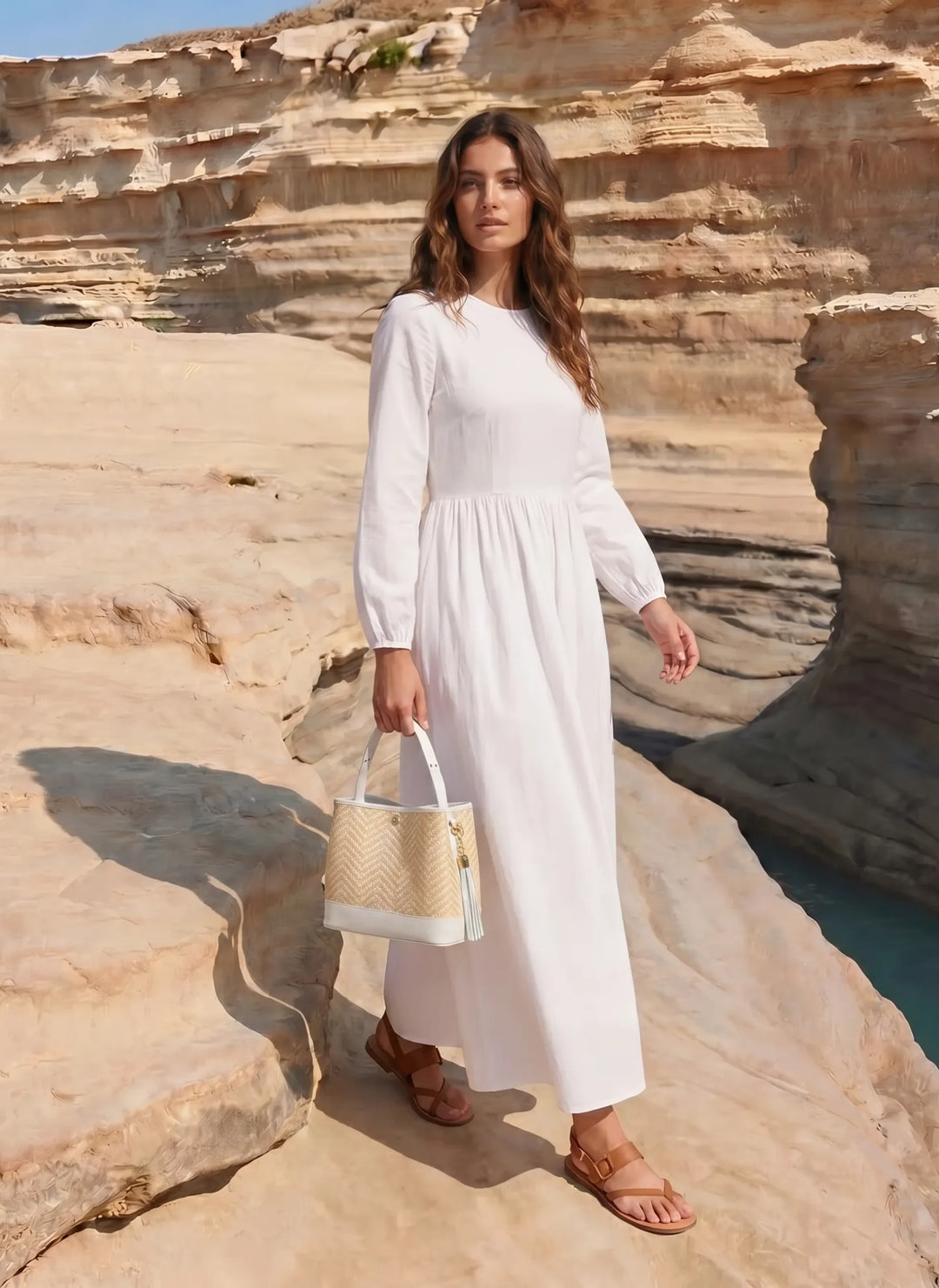 Sac Kendy en Cuir et Raphia Chevron Édition Limitée Blanche