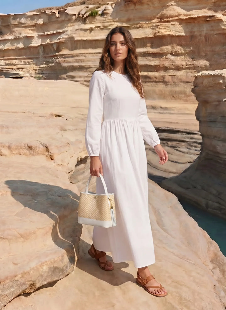 Sac Kendy en Cuir et Raphia Chevron Édition Limitée Blanche
